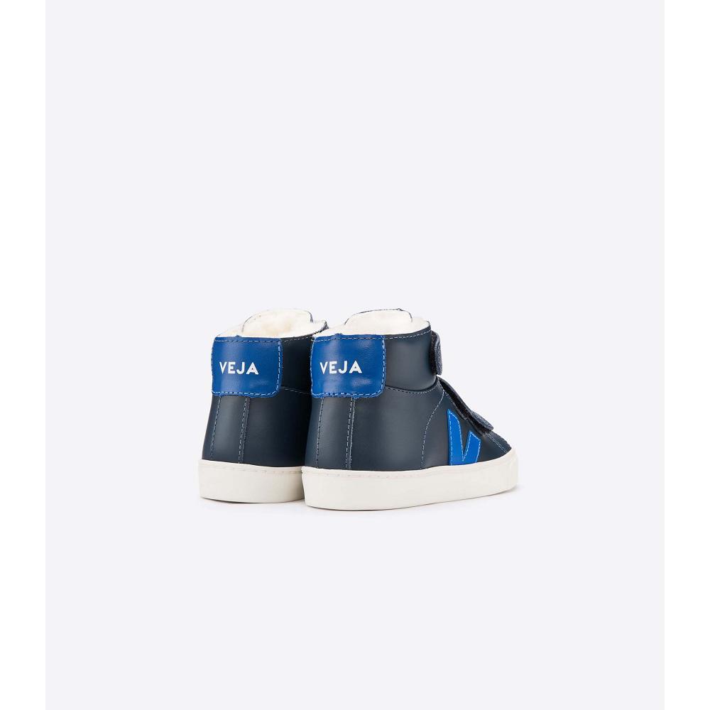 Kids' Veja ESPLAR MID FURED LEATHER High Tops Blue/Navy | SG 691BEX